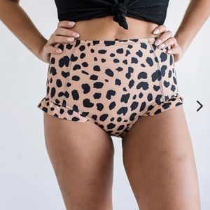 leopard ruffled swim bottoms